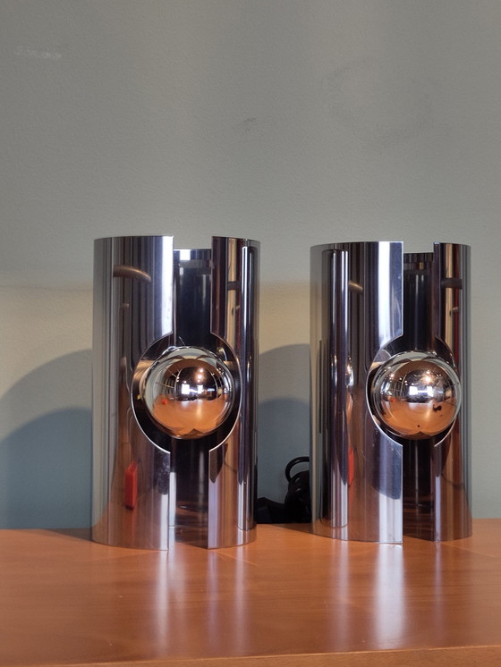 Image 1 of 2X Wall Lights Polam Space Age Chrome