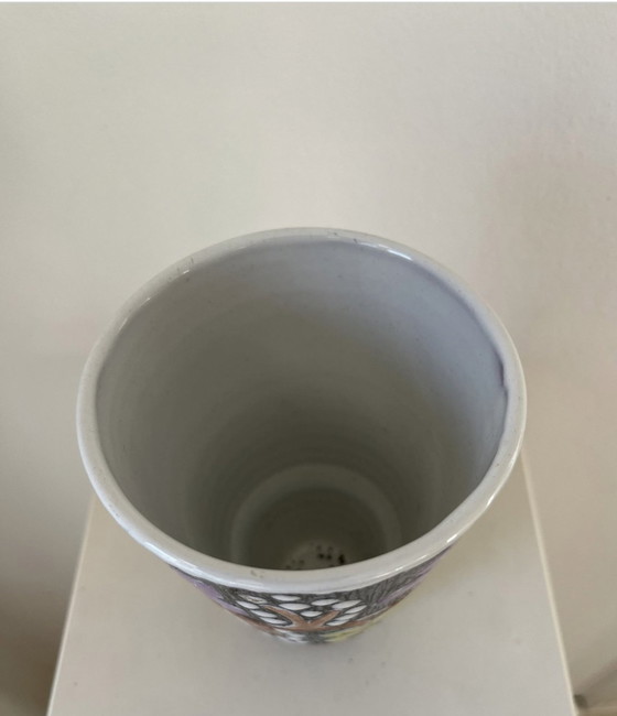 Image 1 of Vaso Laholm Alingsås in ceramica, gres, motivo in vimini, illustrazione, vintage retrò anni '70