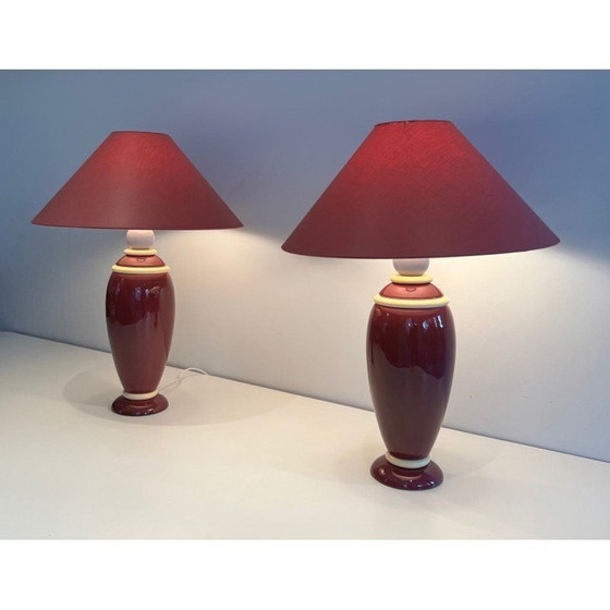 Image 1 of Pair of vintage ceramic lamps, France 1970