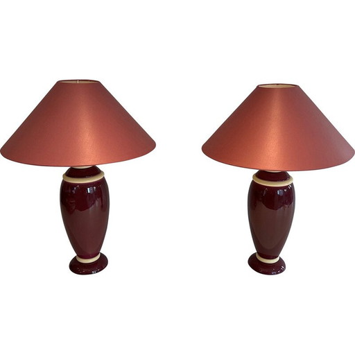 Pair of vintage ceramic lamps, France 1970
