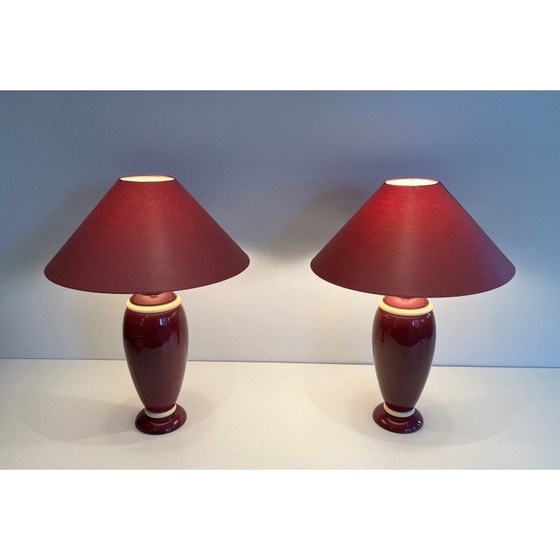 Image 1 of Pair of vintage ceramic lamps, France 1970