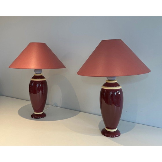Image 1 of Pair of vintage ceramic lamps, France 1970