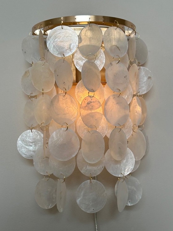 Image 1 of Set Of 2 Capiz Shell Wall Lights Gold Frame Pearl