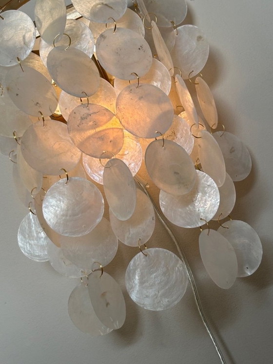 Image 1 of Set Of 2 Capiz Shell Wall Lights Gold Frame Pearl