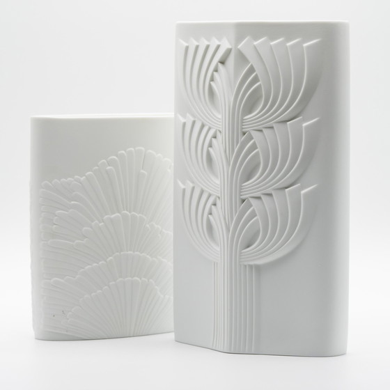 Image 1 of Rosenthal Rosemonde Nairac Bisque Porcelain Vase Duo Tree Of Life&amp;Anemone Op-Art