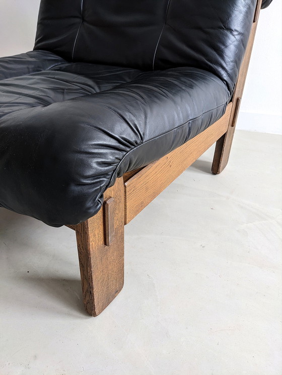 Image 1 of Brutalist Zwart Lederen Lounge Chair