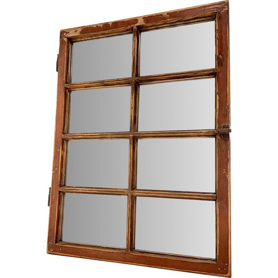 Image 1 of Pair of vintage wooden windows transformed into mirrors