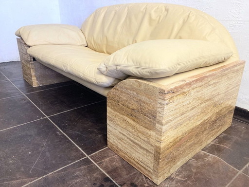 Two-seater sofa travertine leather design Burkhard Vogtherr For Hain&Thome 80s