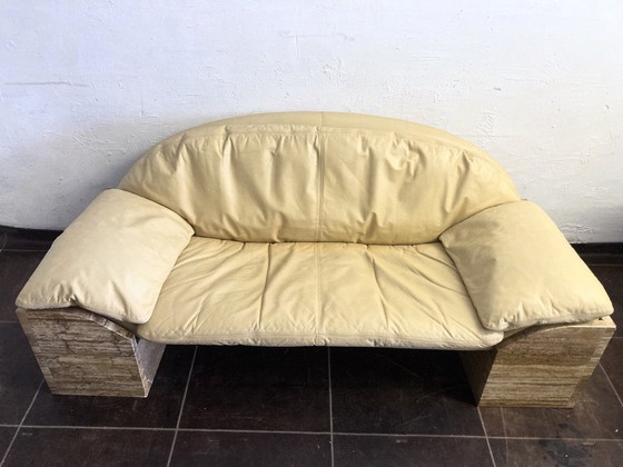 Image 1 of Two-seater sofa travertine leather design Burkhard Vogtherr For Hain&Thome 80s