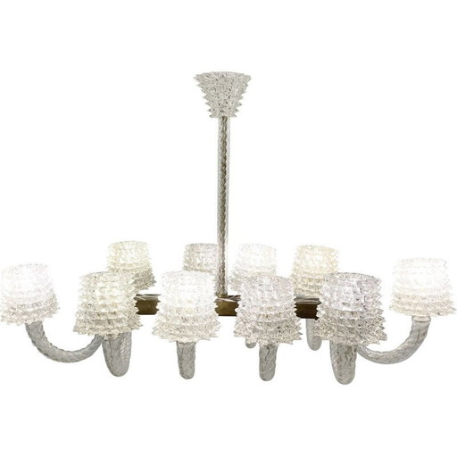 Vintage Rostrato glass chandelier by Ercole Barovier, Italy 1940s