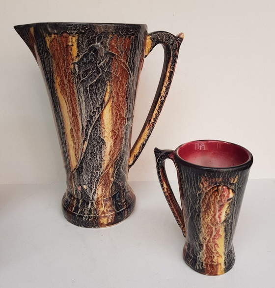 Image 1 of 7X Dinosaur-Shaped Jug With Cups In Art Deco Shape And Colours