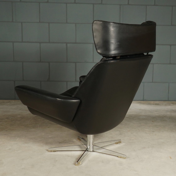 Image 1 of Vintage black swivel armchair - skai leather - 1960s