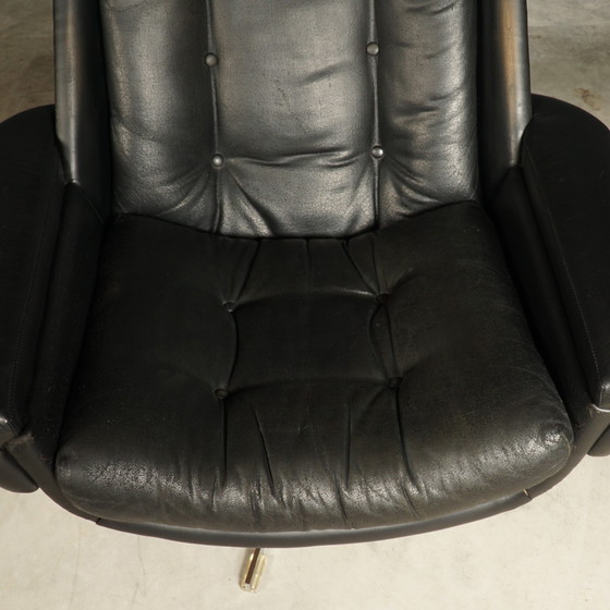 Image 1 of Vintage black swivel armchair - skai leather - 1960s