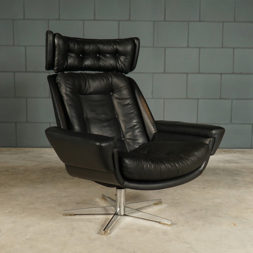 Poltrona girevole nera vintage – similpelle – anni '60