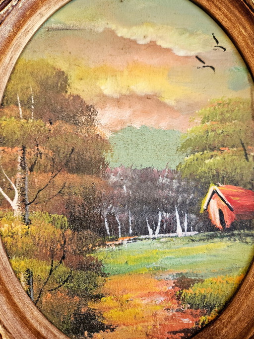 Vintage Oil Tableau From Egypt With Wooden Frame