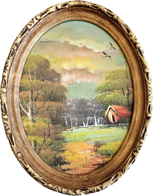 Vintage Oil Tableau From Egypt With Wooden Frame