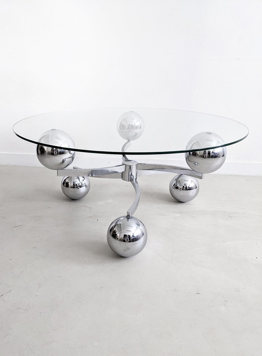 Table basse Sputnik en verre et chrome, années 1960