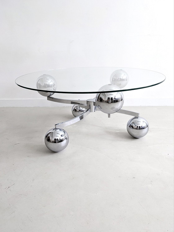 Image 1 of Chrome & Glass Sputnik Coffee Table 1960's