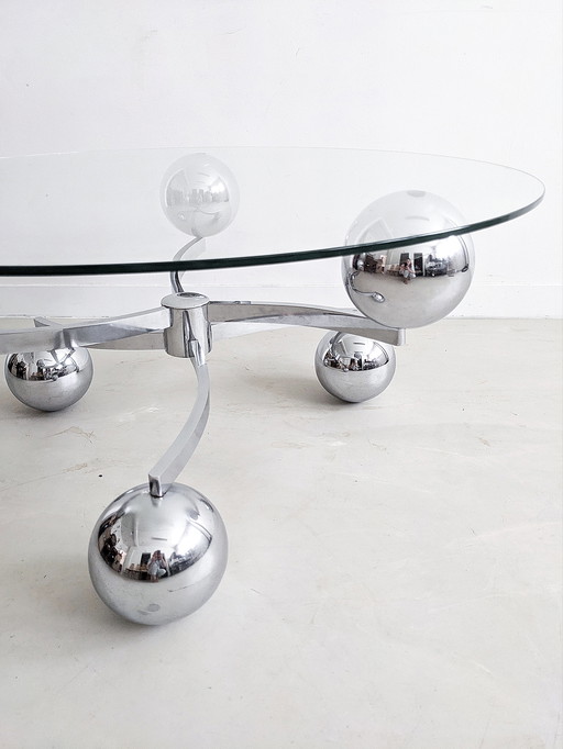 Table basse Sputnik en verre et chrome, années 1960