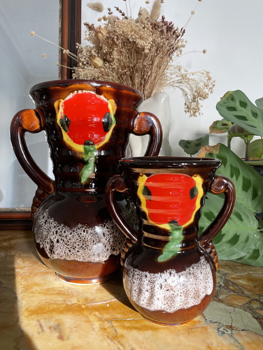 Duo of Vintage Vases Signed Vallauris