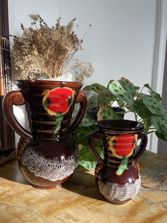 Image 1 of Duo of Vintage Vases Signed Vallauris