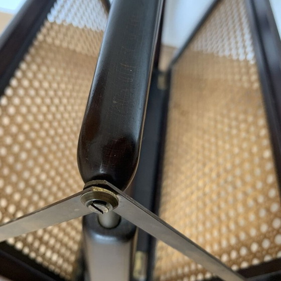 Image 1 of Vintage folding magazine rack in cane, wood and brass, 1950