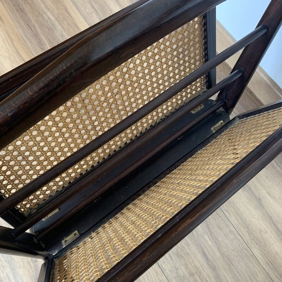 Image 1 of Vintage folding magazine rack in cane, wood and brass, 1950