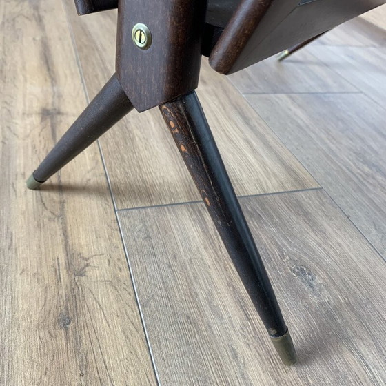 Image 1 of Vintage folding magazine rack in cane, wood and brass, 1950