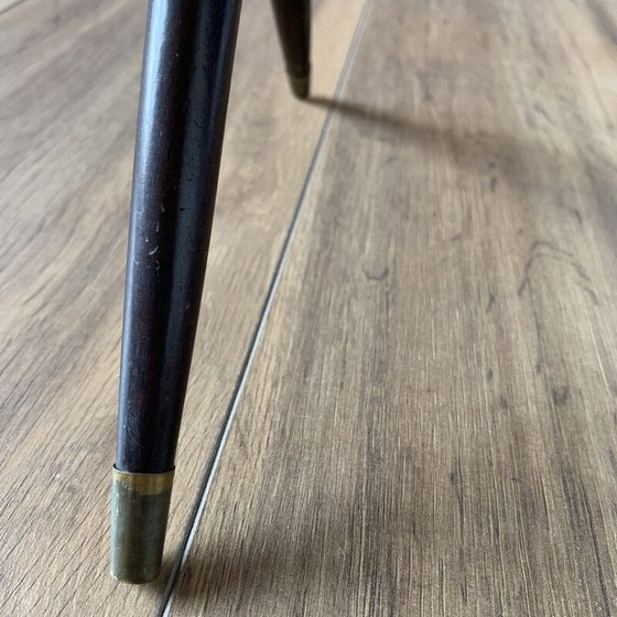 Image 1 of Vintage folding magazine rack in cane, wood and brass, 1950