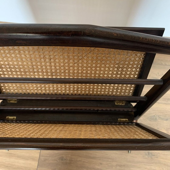 Image 1 of Vintage folding magazine rack in cane, wood and brass, 1950