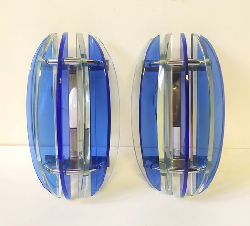 Veca Blue Glass Wall Lights, 1970,Set Of 2