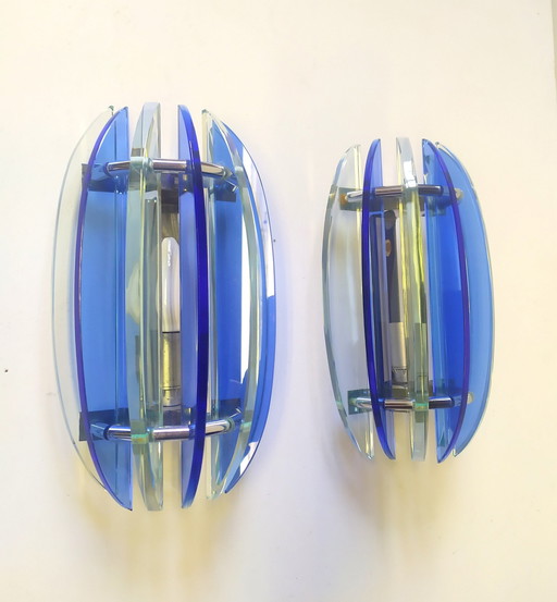 Veca Blue Glass Wall Lights, 1970,Set Of 2