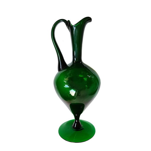 Empoli Verde Etruscan Glass Pitcher / Vase, 1940s