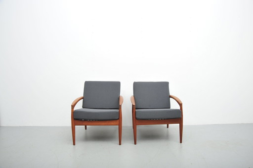 Magnus Olesen Paper Knife Lounge Chairs By Kai Kristiansen In Teak