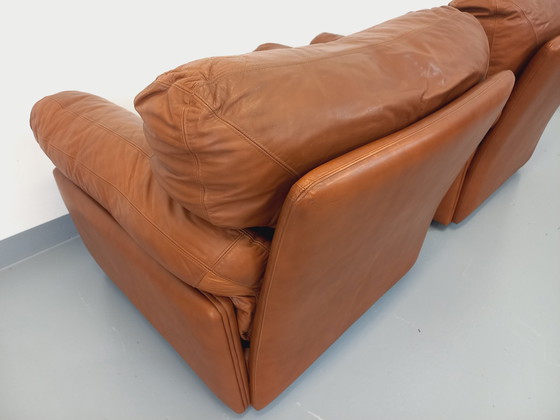 Image 1 of Pair Of Vintage Poppy Lounge Armchairs By Tito Agnoli For Poltrona Frau In 70s Leather