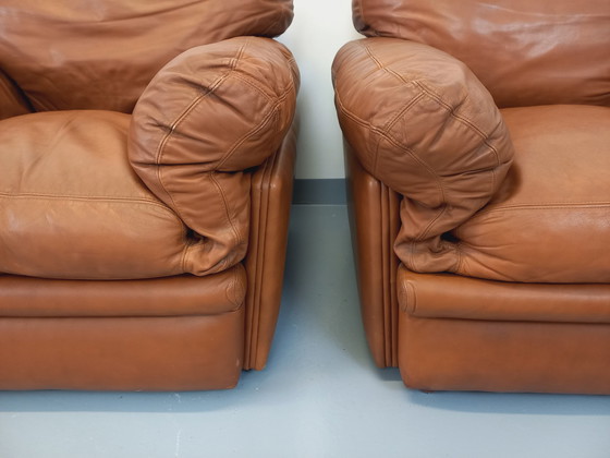 Image 1 of Pair Of Vintage Poppy Lounge Armchairs By Tito Agnoli For Poltrona Frau In 70s Leather