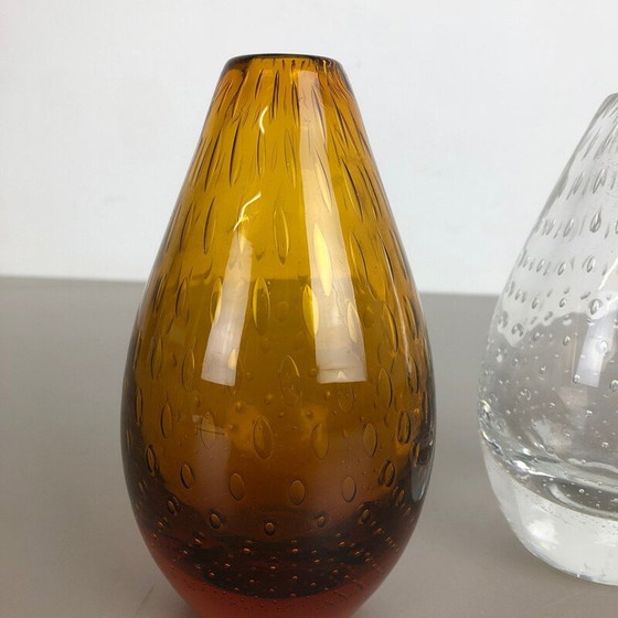 Image 1 of Set of 2 vintage bubble glass vase by Hirschberg