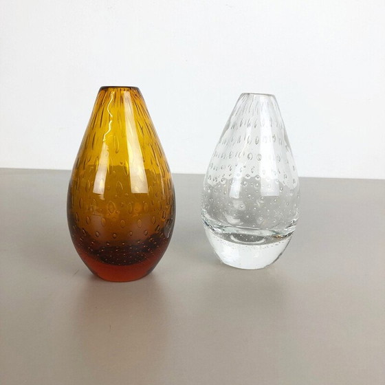 Image 1 of Set of 2 vintage bubble glass vase by Hirschberg