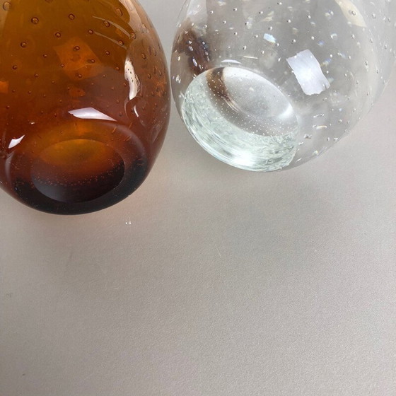 Image 1 of Set of 2 vintage bubble glass vase by Hirschberg