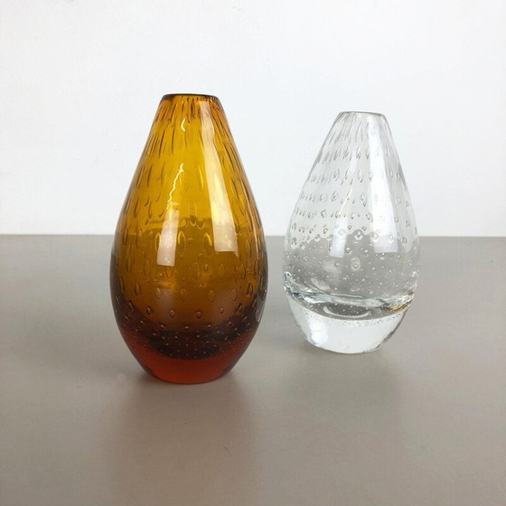 Image 1 of Set of 2 vintage bubble glass vase by Hirschberg