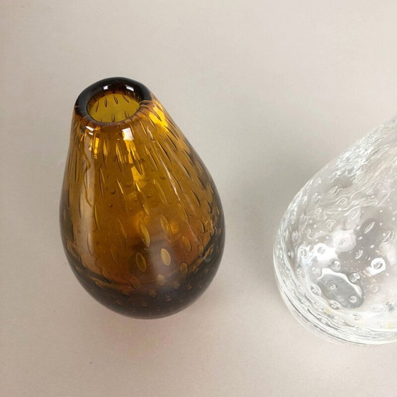 Image 1 of Set of 2 vintage bubble glass vase by Hirschberg
