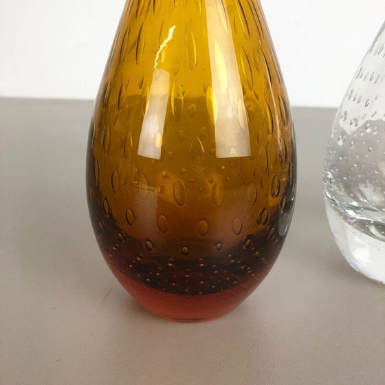 Image 1 of Set of 2 vintage bubble glass vase by Hirschberg