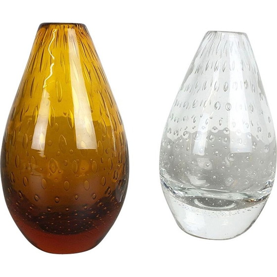 Image 1 of Set of 2 vintage bubble glass vase by Hirschberg