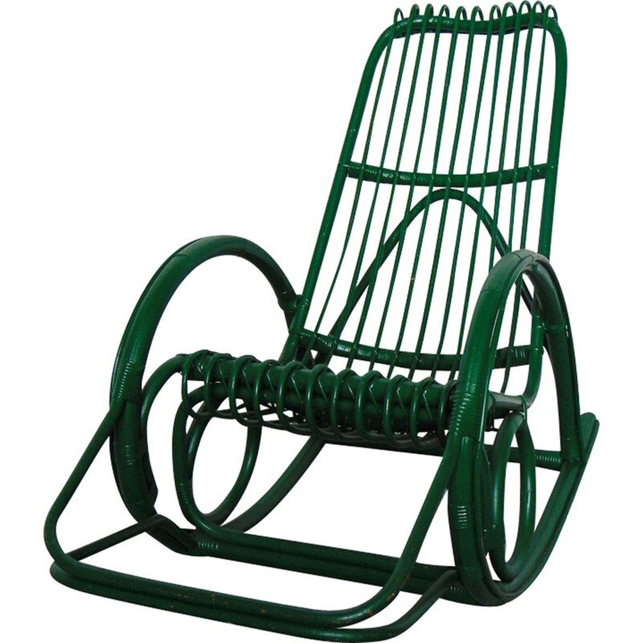 Vintage green bamboo rocking chair with distinctive shapes