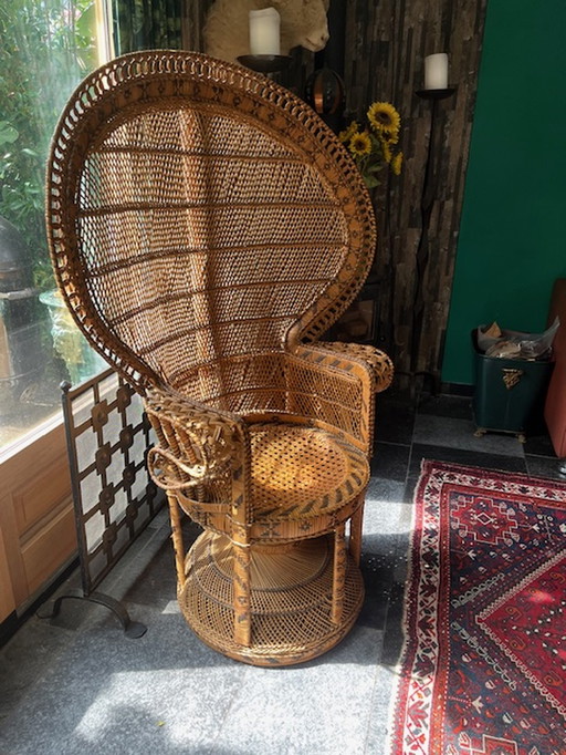 1 x peacock/peacock chair in rattan 1970's