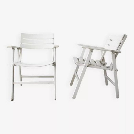 Pair Of Buffalo Wooden Garden Chairs Painted White, W.Germany, 1970