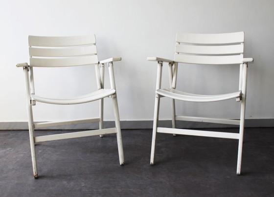 Image 1 of Pair Of Buffalo Wooden Garden Chairs Painted White, W.Germany, 1970