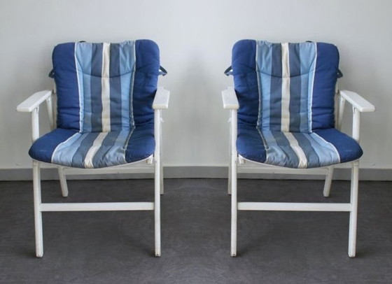 Image 1 of Pair Of Buffalo Wooden Garden Chairs Painted White, W.Germany, 1970