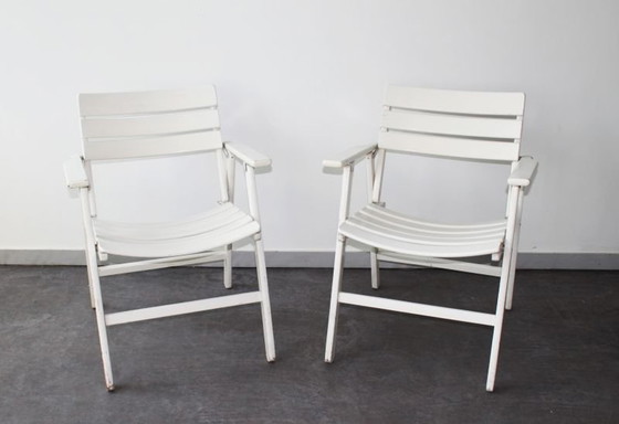 Image 1 of Pair Of Buffalo Wooden Garden Chairs Painted White, W.Germany, 1970