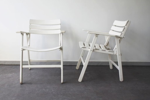 Pair Of Buffalo Wooden Garden Chairs Painted White, W.Germany, 1970